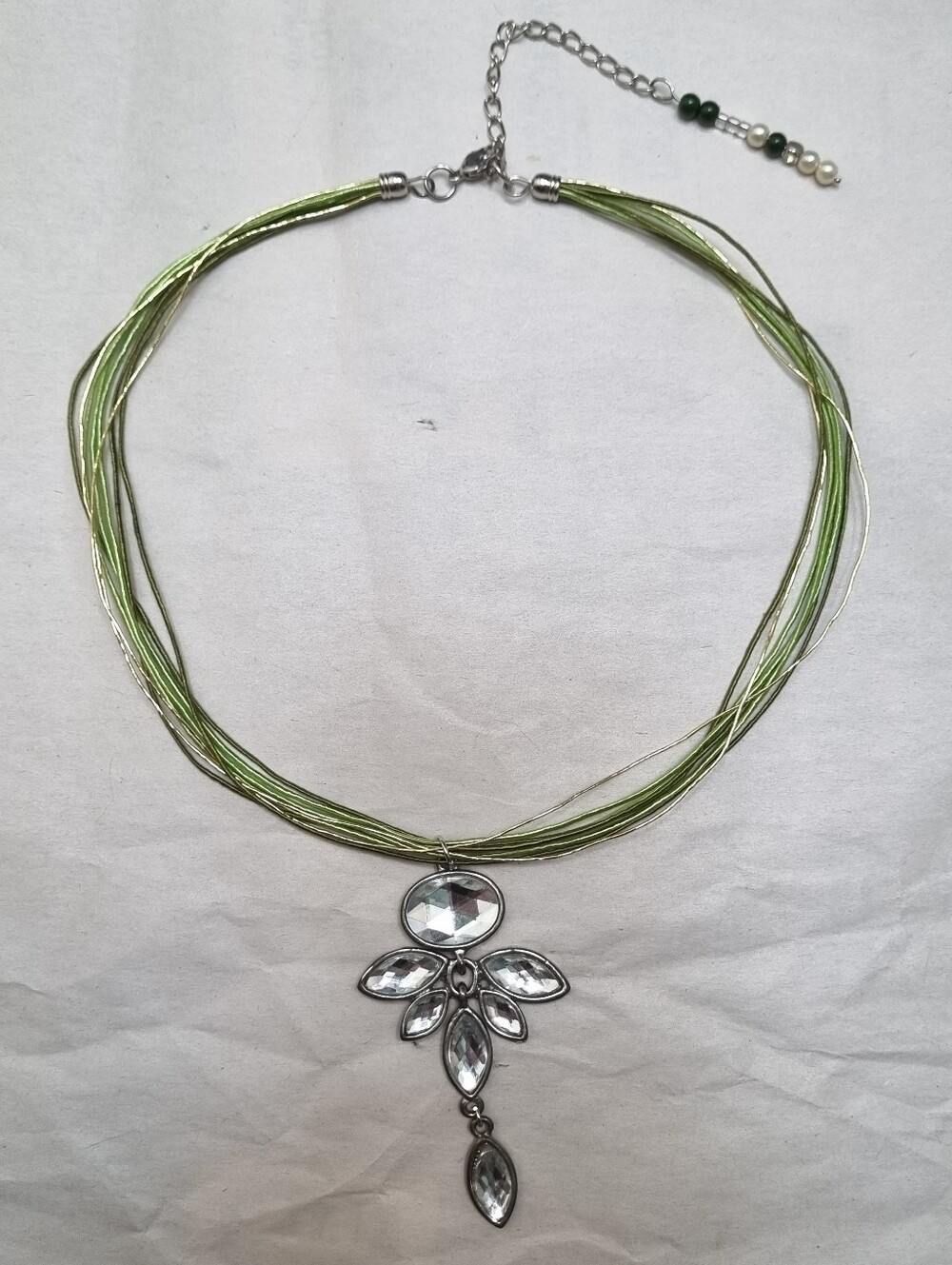 SLS Creation | Green String Necklace With Silver Pendant
